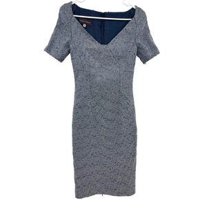 Talbot Runhof Women's Midi Dress Size US 6 Navy Blue Stretch Sequin